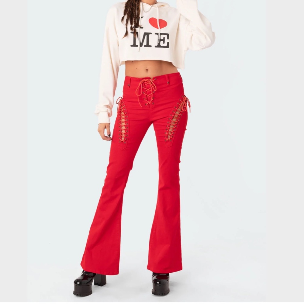 Edikted Lace Up Flare Jeans